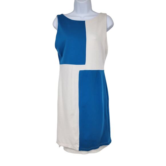 Alice + Olivia Turquoise and White Colorblock Lined Sleeveless Dress Size 8 - Picture 1 of 4